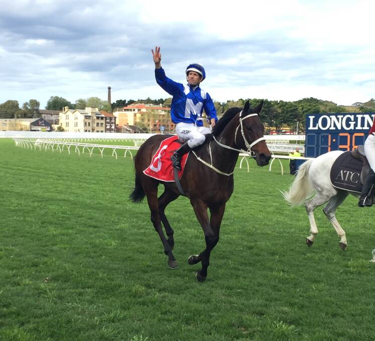 Winx after winning the George Main Stakes at Randwick ridden by Hugh Bowman