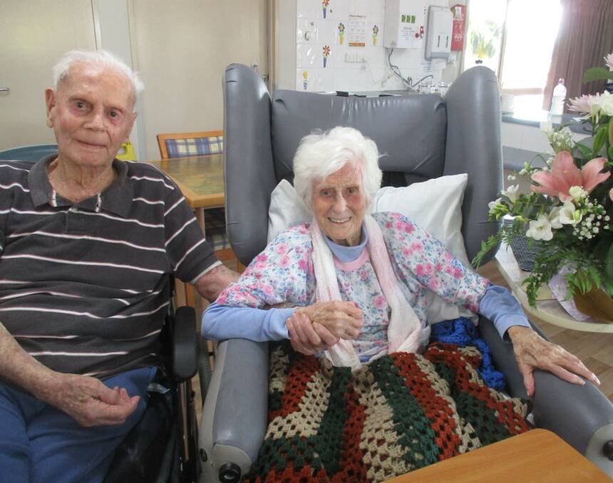 LIFETIME ROMANCE: Geoff and Dulcie Cunningham together at Elizabeth Gates Nursing Home. They married at the Blackheath Catholic Church, during WWII.