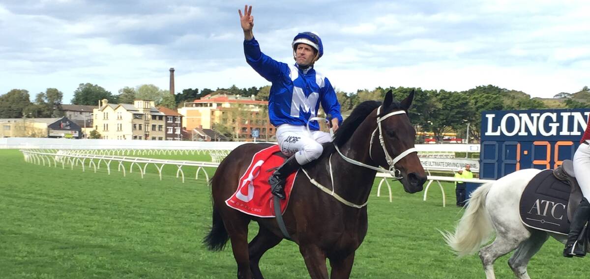 Champion: Winx winning on Saturday in the George Main Stakes at Randwick ridden by Hugh Bowman (photo supplied).