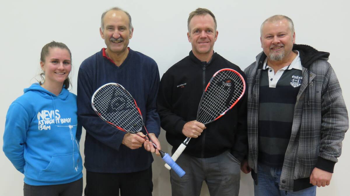 GRAND FINAL WINNERS: Carla Merrick, Mark Williams, Andy Bainbridge and Marc Justen, who took out the Singleton Squash Club’s 2016 Autumn competition.