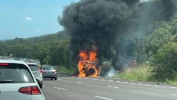 The scene of the vehicle fire on the M1 on February 18. Picture by Central Coast Incident Alerts