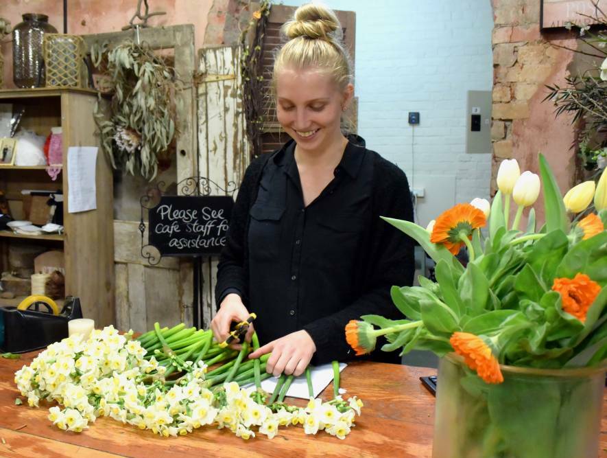 IN HER ELEMENT: Lili working at WOW Flowers. 