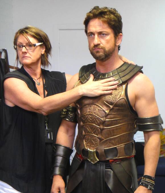 CREATIVE TALENT: Liz Palmer with star Gerard Butler. She says on set everything has to be done yesterday. 
