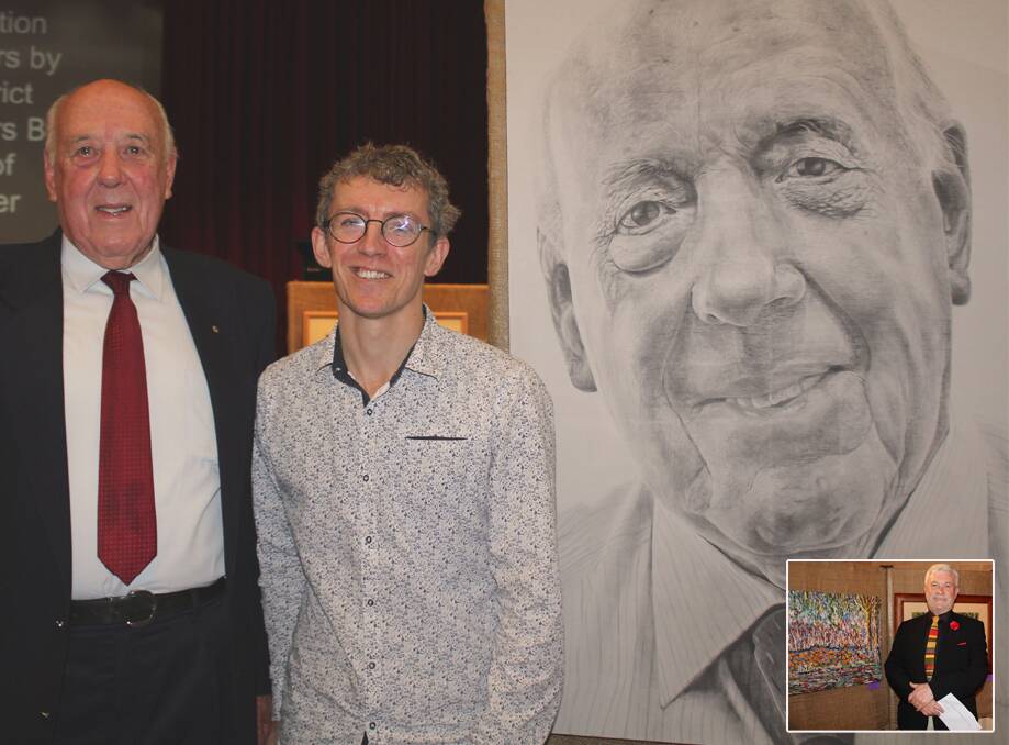 POPULAR: Mayor John Martin with local artist Mitchell O'Mahoney at the popular event make possible thanks to Coal&Allied and the Rotary Club of Singleton on Hunter.
