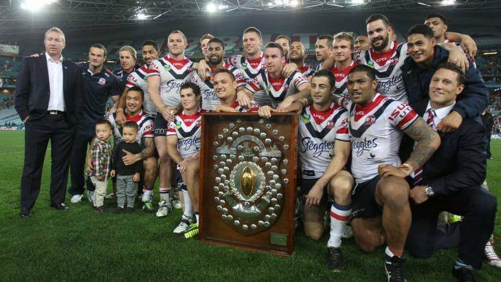 2013 NRL champions the Sydney Roosters after their grand final win. Photo: Anthony Johnson