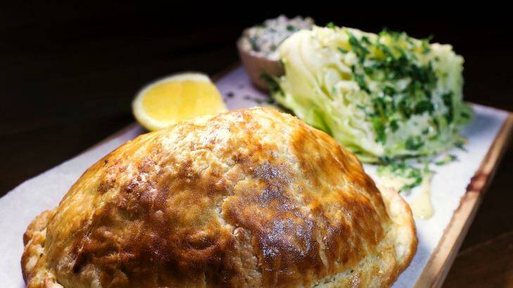 Mulloway fish pasty with sauce tartare and iceberg lettuce at a Peel St cafe. Photo: Ben Searcy