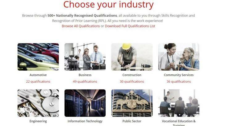 Get Qualified Australia offers a range of qualifications for the Skills Recognition and Recognition of Prior Learning scheme. Photo: Get Qualified Australia website