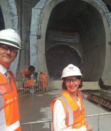 Gladys Berejiklian and Rodd Staples at the North West Rail Tunnel site. Photo: Jacob Saulwick