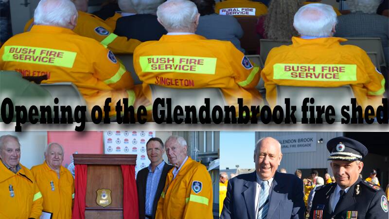 The official opening of  the Glendonbrook RSF shed. (below left) Recipients of long service medals Bruce Wake, Des March, Stuart McNaughton, surveyor and property manager, Glencore and Peter Wake. (bottom right) Singleton mayor John Natin with NSW Rural Fire Service deputy commission Rob Rogers