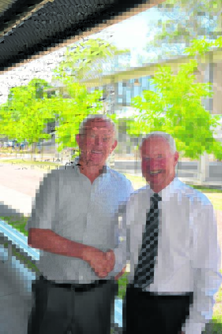 LONG SERVING PRINCIPALS: Former King Street headmasters Lyle Gilmore and Jim Porteus took part in the 50-year celebrations on Monday. 
