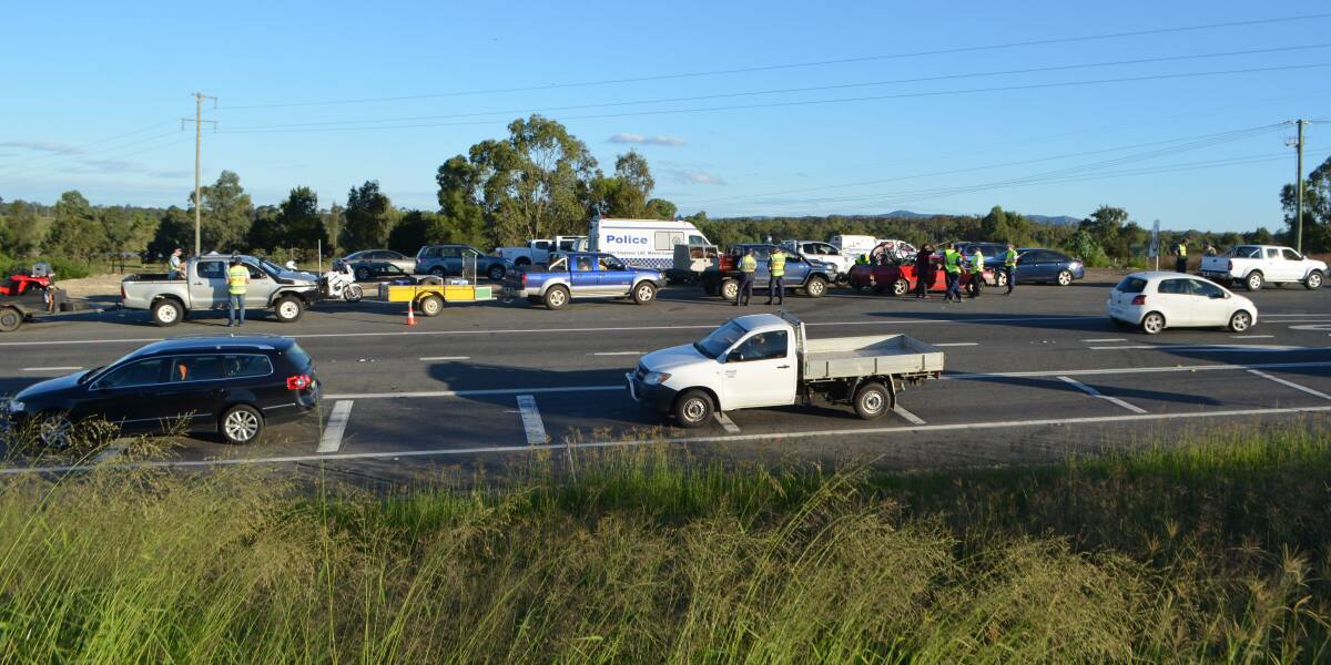 Police undertake routine checks on vehicles heading west on the Golden Highway.