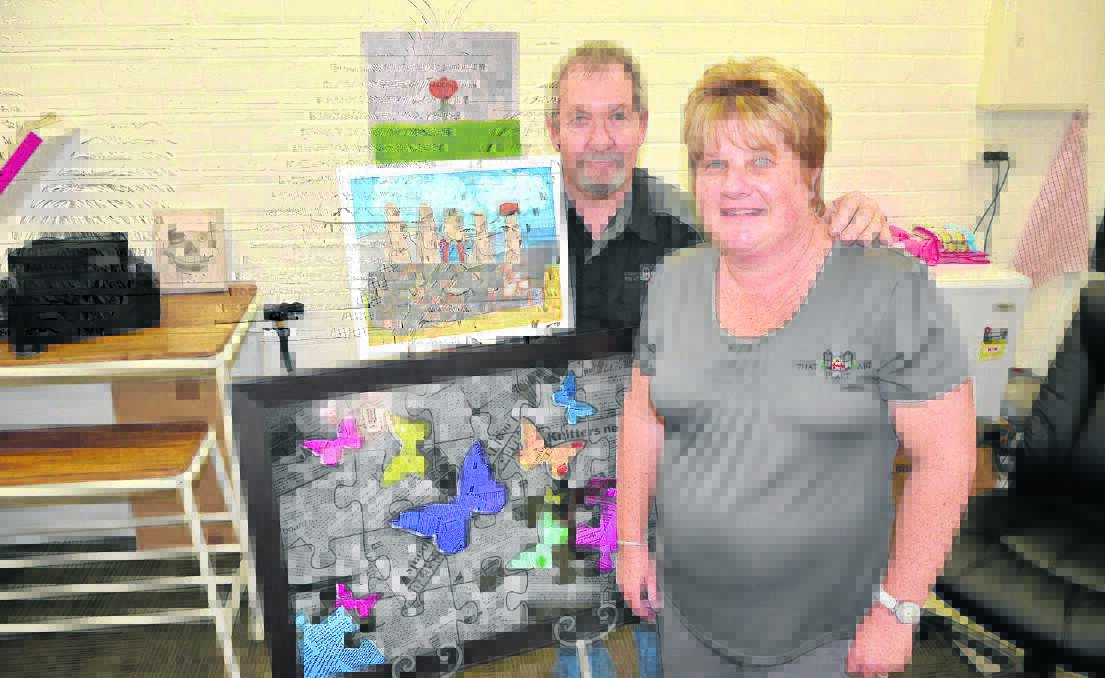 NEWSPAPER ART:  Trevor and Lisa Bendiech who have organised the competition to inspire local artists.