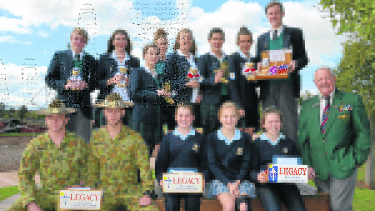 ALL PERSONNEL ON DECK: Back, St Catherine’s Catholic College students Jaron Sowter, Niomi Cleal-Molloy, Isabella Druery, Logan Rowe, Brigid Thomas, Jessika Scott, Bianca Morris, Jack Dunn; and, front, Private Joshua Meades, Private Lance Skuthorpe, Singleton High School’s Anika Smith, Josie Bates, Piper Francis and Singleton Legacy president Arthur Francis.