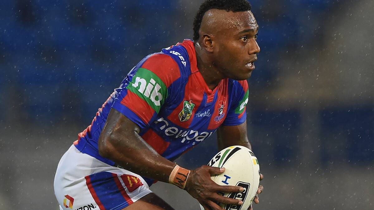 Akuila Uate of the Knights runs with the ball during the round one NRL match between the Gold Coast Titans and the Newcastle Knights at Cbus Super Stadium on March 6, 2016 on the Gold Coast, Australia. Pic: Matt Roberts/Getty Images