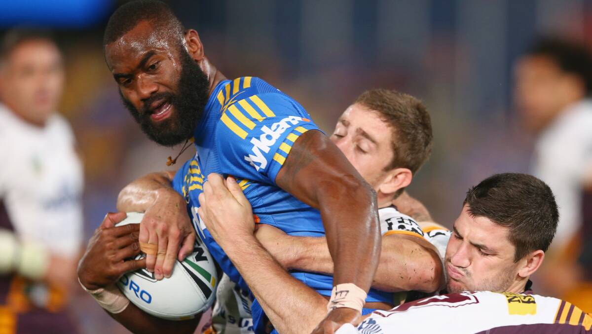 Semi Radradra of the Eels is tackled during the round one NRL match between the Parramatta Eels and the Brisbane Broncos at Pirtek Stadium on March 3, 2016 in Sydney, Australia. Pic: Mark Kolbe/Getty Images