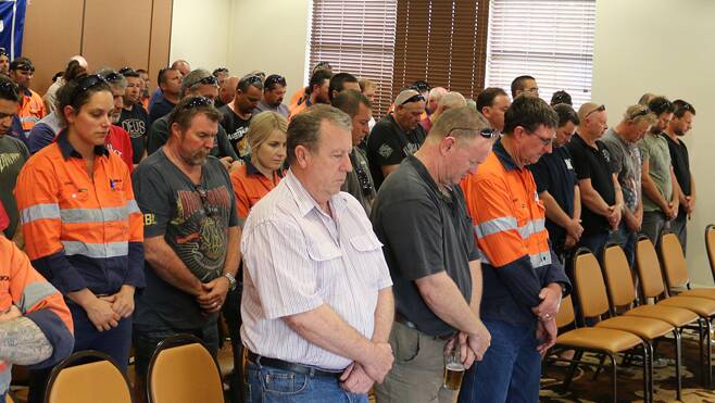 RESPECT: One minute's silence at the Orica stop work meeting.