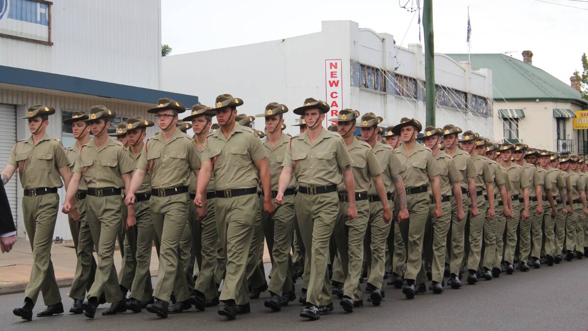 ANZAC DAY: Soldiers marching along John Street.
