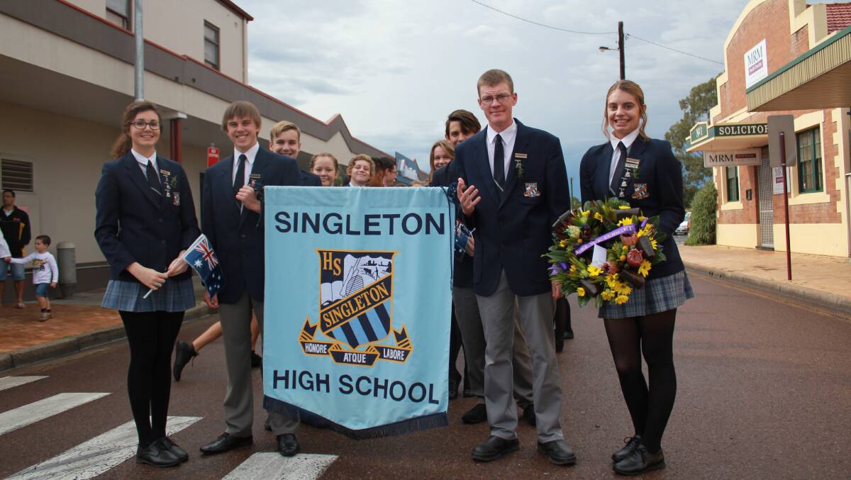 HIGH SCHOOL:  Singleton High School students gather before the parade.
