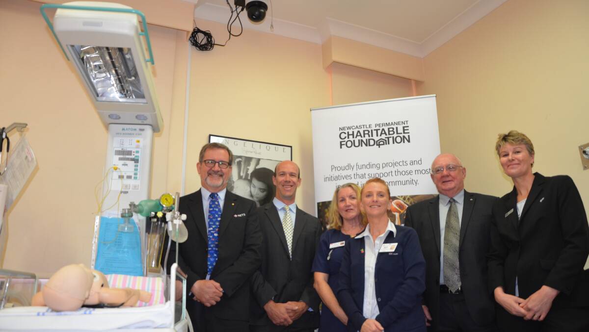 Dr Andrew Berry NETS, Variety chairman Peter Harvey, Julie-Anne Humphreys, acting manager maternal services Nicole Highett, Newcastle Permanent Charitable Foundation chairman Michael Slater and Charitable Foundation member Jennifer Edwards. 