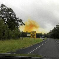 RED ALERT: Bulga woman Jan Hedley  wants the community to be aware of potential health risks associated with open-cut coalmine explosions, such as the one that sickened her. She took this photo of a plume over Putty Road on Friday.  the photograph was taken seconds after the blast.