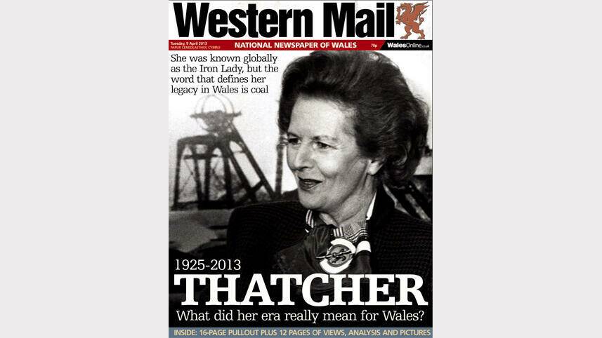 Photos of the front pages of British newspapers following Margaret Thatcher's death. Photo: Twitter/ The Western Mail.
