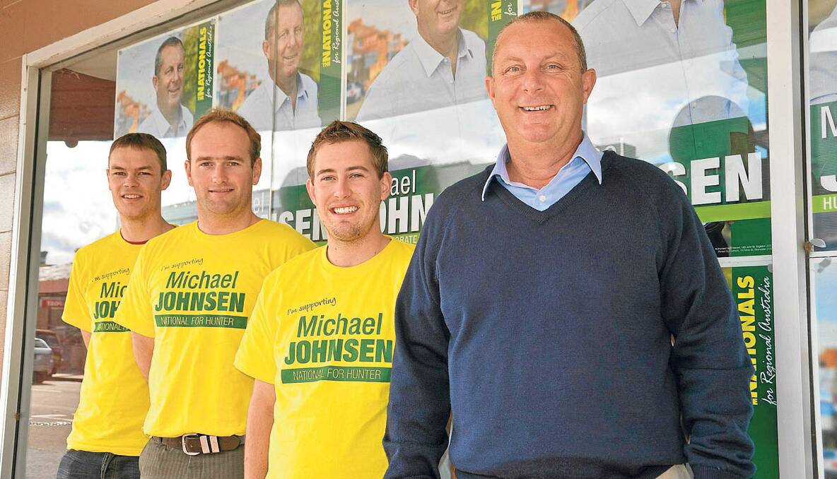 CAMPAIGN TRAIL:  Hitting the streets of Singleton yesterday for the upcoming federal election are (l-r) Jason Hickson, Murray O’Keefe, Cameron White and national candidate  Michael Johnsen.
