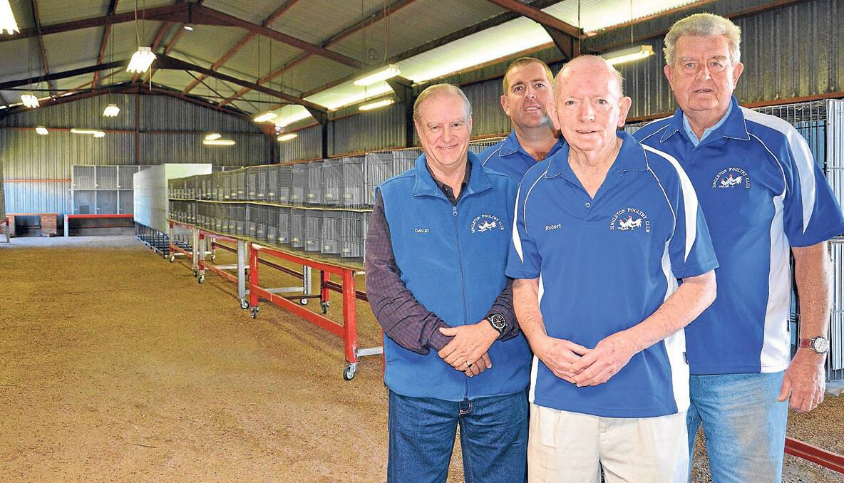 PROUD NEW HOME:  Among the many people who have worked consistently for most of the past six months on the refurbished poultry pens at Singleton Showground are Singleton Poultry Club members (left to right) David Dixon, Robert Bendich, Robert Johnstone and  Frazer Fairfull.