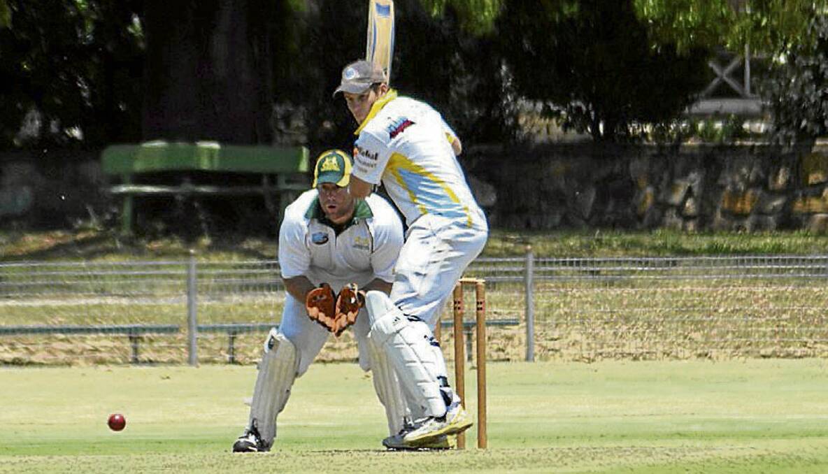 LINING UP THE BALL: Creek’s batsman Bayden Mulholland faces a Glendon delivery on Saturday, while Daniel Higgins keeps wicket.  