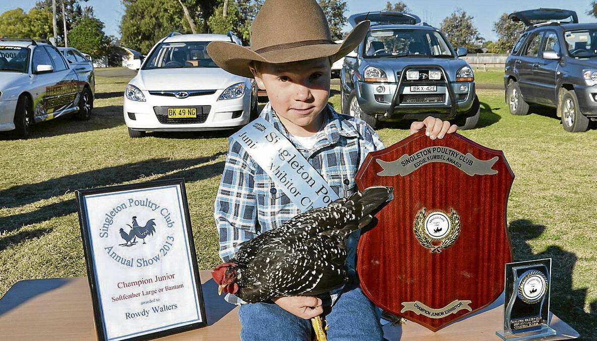 Rowdy Walters trophy is almost as big as him. He won the junior champion with his Ancona Bantam