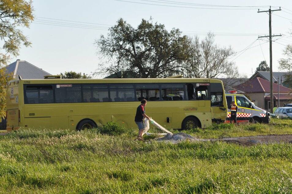 The bus involved at the scene of the fatal crash.