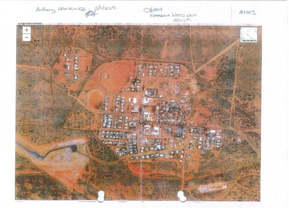 A map of Yuendumu used by the Immediate Response Team on the night of Kumanjayi Walker's death. Picture: NT Supreme Court