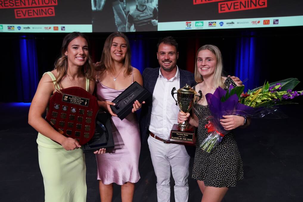 WINNER: Sophie Clancy (right) has been signed to the Newcastle Knights NRLW development squad after winning the Tarsha Gale Cup Player of the Year award. Picture: Supplied Newcastle Knights