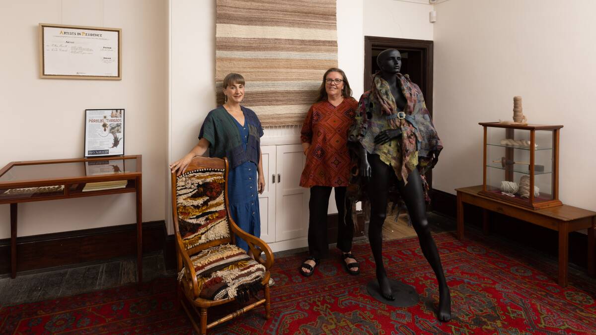 Rebecca Muscat and Giselle Penn at the Fibre Makers Space in Brough House alongside some of their work. Picture by Jonathan Carroll