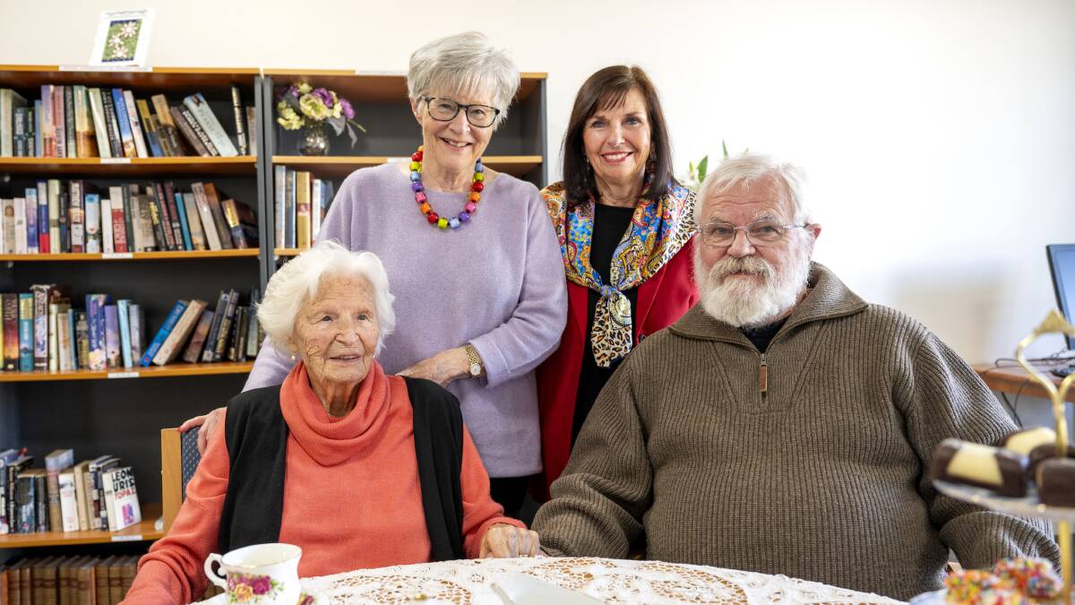 Mrs van der Linden with three of her children ahead of her 111th birthday. Picture supplied by Southern Cross Care