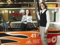Canberra's Evelyn Fox meets Australia's chief scientist Dr Cathy Foley in the workshops of the ANU solar racing team. Picture: Dion Georgopoulos 