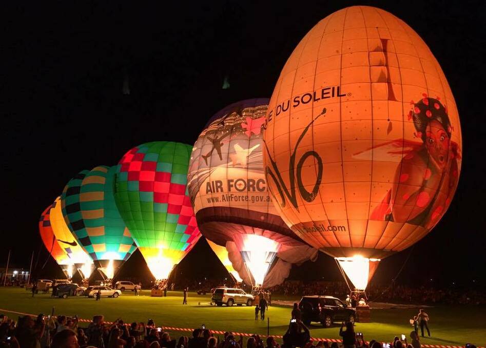 SPECTACULAR: A night glow at Leeton, in south-western NSW. The Hunter Valley Night Glow will be held at Roche Estate on September 30 as part of the 2017 Hunter Valley Balloon Fiesta. Picture: Damien Hays