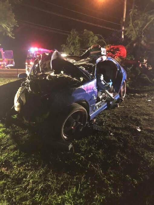 The vehicle involved in the accident on Saturday morning. Photo: Fire & Rescue NSW Station 444 Singleton