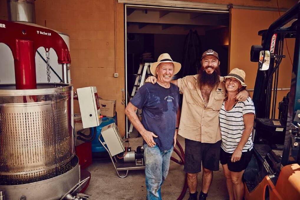 Former owners of Krinklewood - Rod Windrim and his children Pete and Carla, getting ready for 2019 vintage.