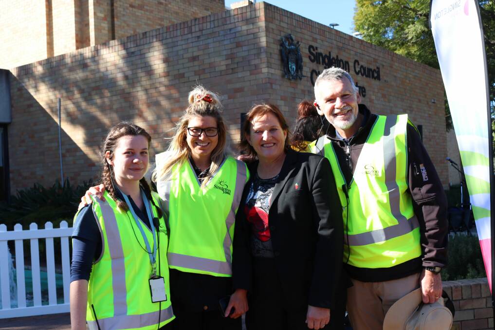 Singleton Councils Jennifer Holland and David Baker join Aboriginal Advisory Sub-Committee chairperson Jade Perry and Mayor of Singleton, Cr Sue Moore at NAIDOC celebrations in Singleton.