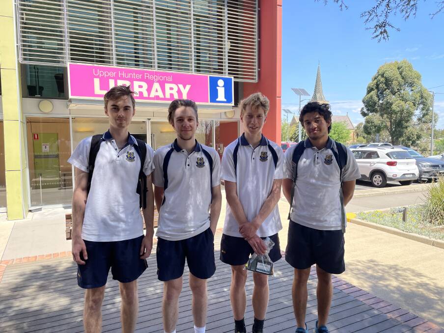 Muswellbrook High School students Miles Chapman, Tristan Neverov, Isaac Hill and Nicholas Lopez after they completed their HSC maths exams. 