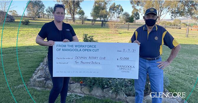 DONATION: Mangoola Open Cut made a $10,000 to the Denman Rotary Club earlier this month. Image supplied. 