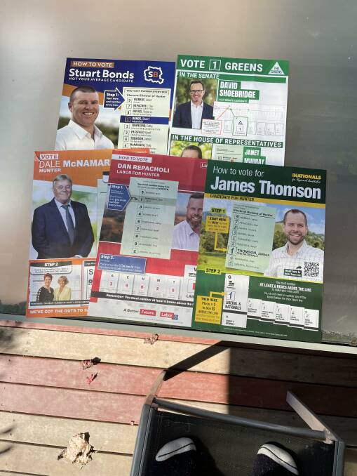 YOUR CHOICE: A selection of the how-to-vote cards available at pre polling this week at the Singleton Youth Centre. 