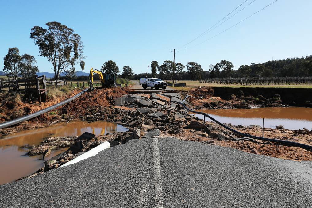 Broke Road in the Singleton Shire Council after the July 2022 floods. Picture by Peter Lorimer.