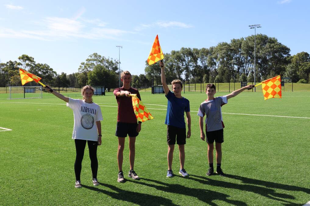 Emily Northey, Lachlan Fleming, Liam Byrne, and Logan Elliot,have taken part in Northern NSW Football's Match Official Education Session for Premier Youth Players. Photo supplied.