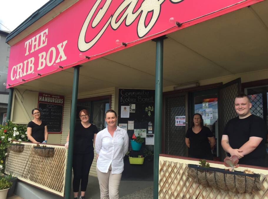 Branxton's Crib Box Cafe owner Nicole Gibson with her staff. The business has been quick to remodel their operations to survive new restrictions in place to slow the spread of coronavirus.