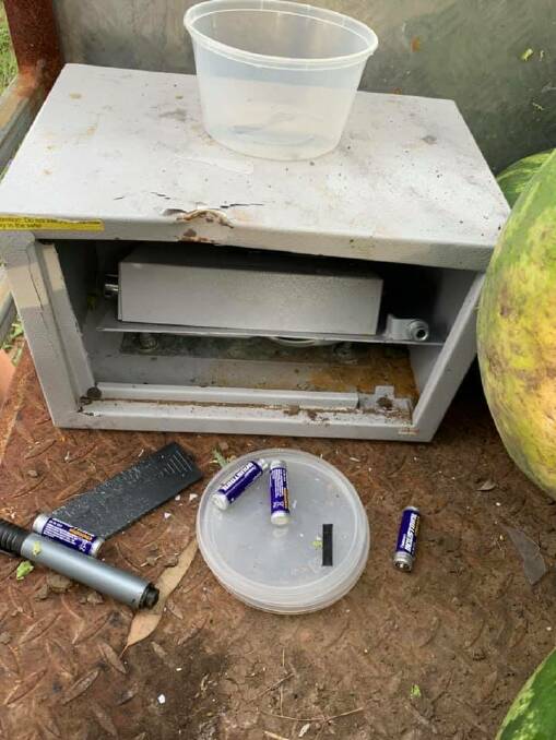 Thieves damage a security camera to steal a few dollars from an honesty box on a roadside vegetable stall in Lower Belford.