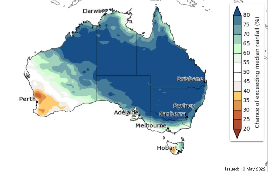 ABOVE AVERAGE: BOM June to August rainfall predictions. 