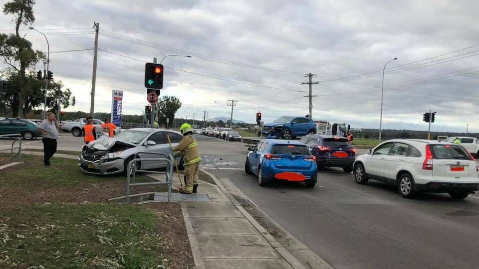 Motor vehicle accident this afternoon at the intersection of Bridgman Road and New England Highway. Photo: Singleton Fire & Rescue