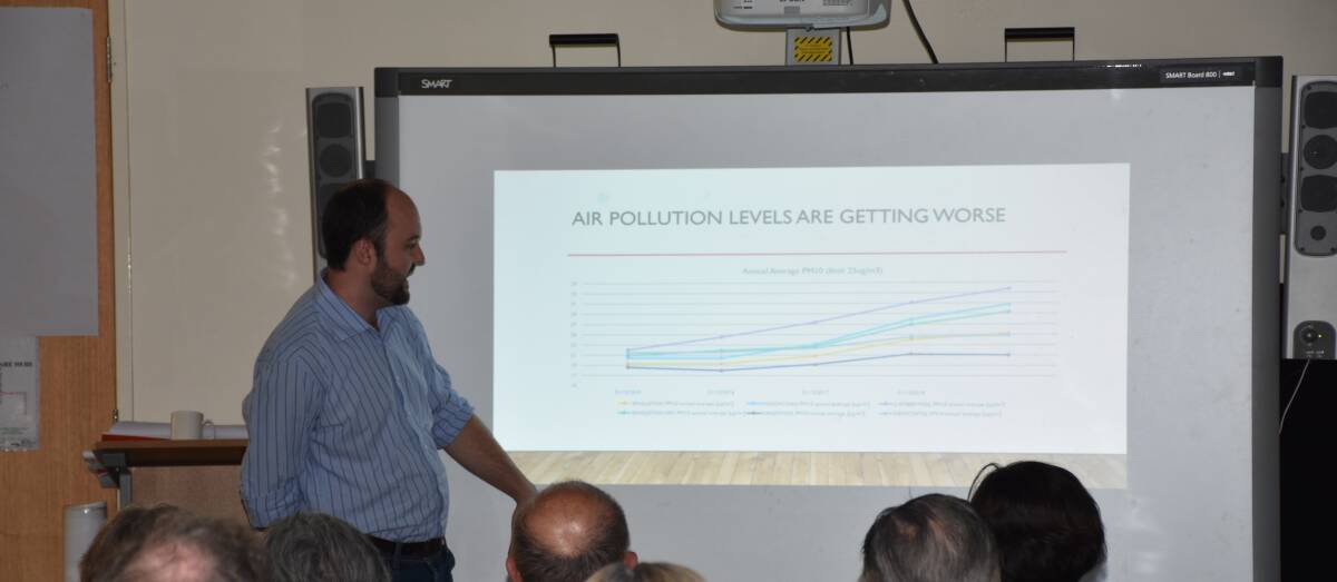 HEALTH IMPACTS: Bob Vickers makes a presentation on air pollution in the Upper Hunter on Monday night. 