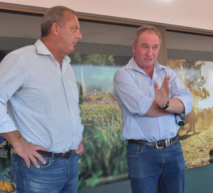 Upper Hunter Nationals candidate Michael Johnsen with Barnaby Joyce in Singleton yesterday